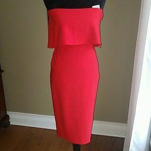 New red off shoulders fitted dress